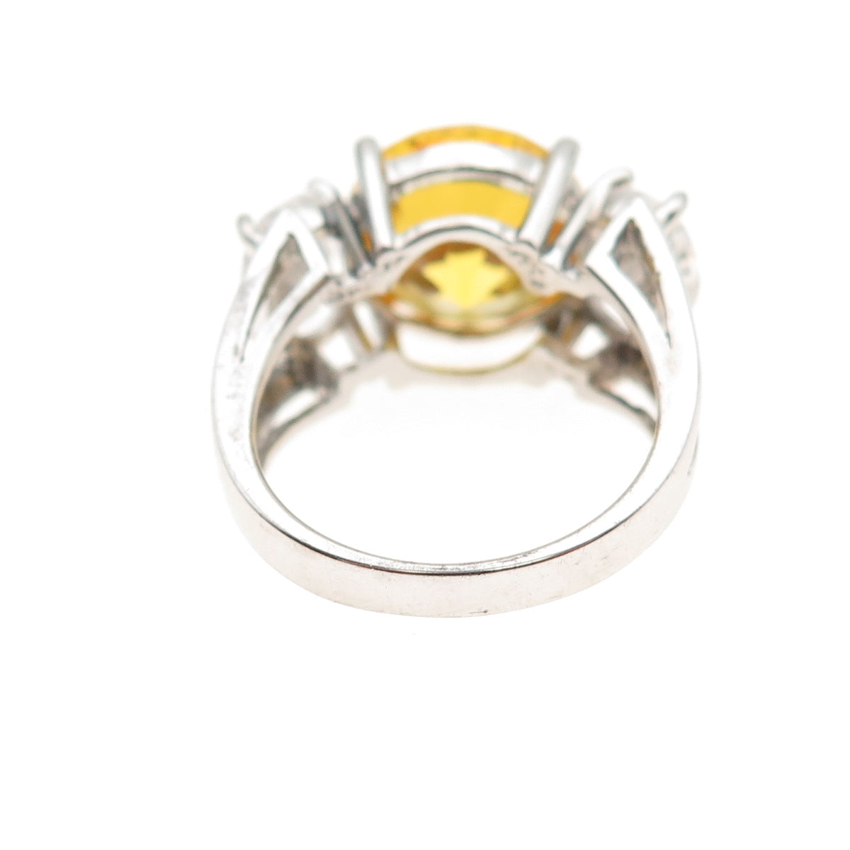 925 Sterling Silver Round-Cut Canary & Oval-Cut White C Z Ring Size 6.25
