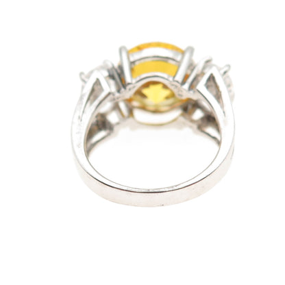 925 Sterling Silver Round-Cut Canary & Oval-Cut White C Z Ring Size 6.25