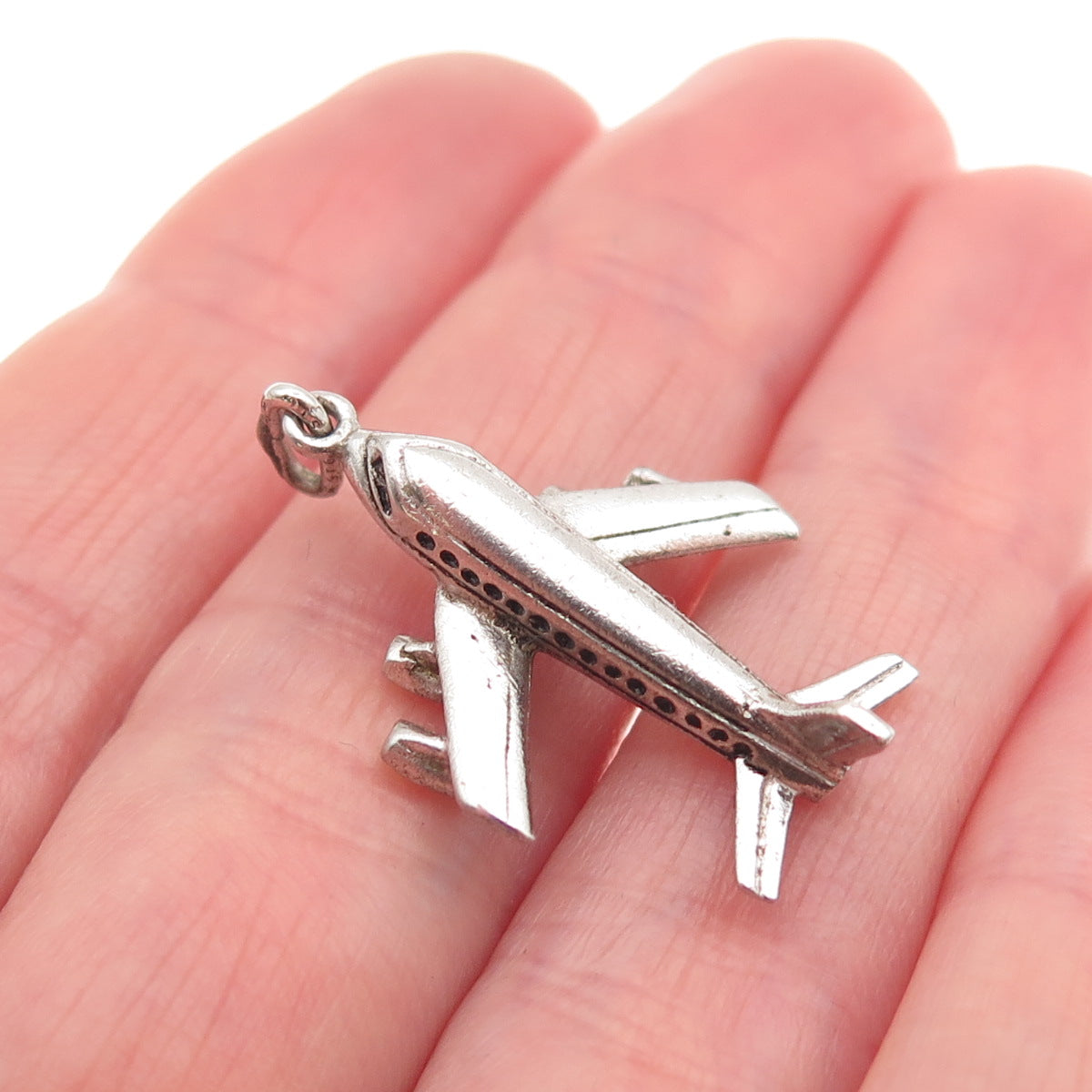925 Sterling Silver Vintage Airplane 3D Charm Pendant