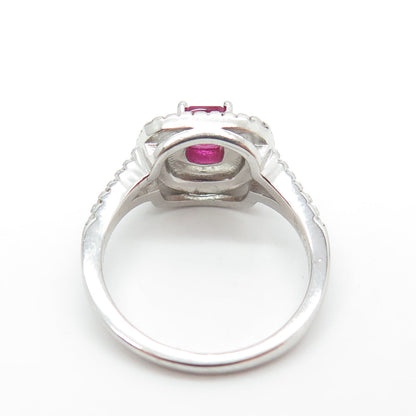 925 Sterling Silver Cushion-Cut Lab-Created Pink Sapphire & C Z Ring Size 7