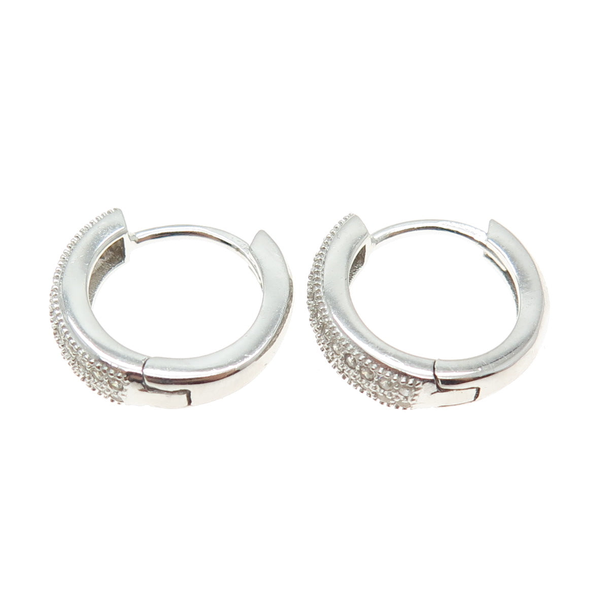 925 Sterling Silver Round-Cut Shaped C Z Huggie Earrings