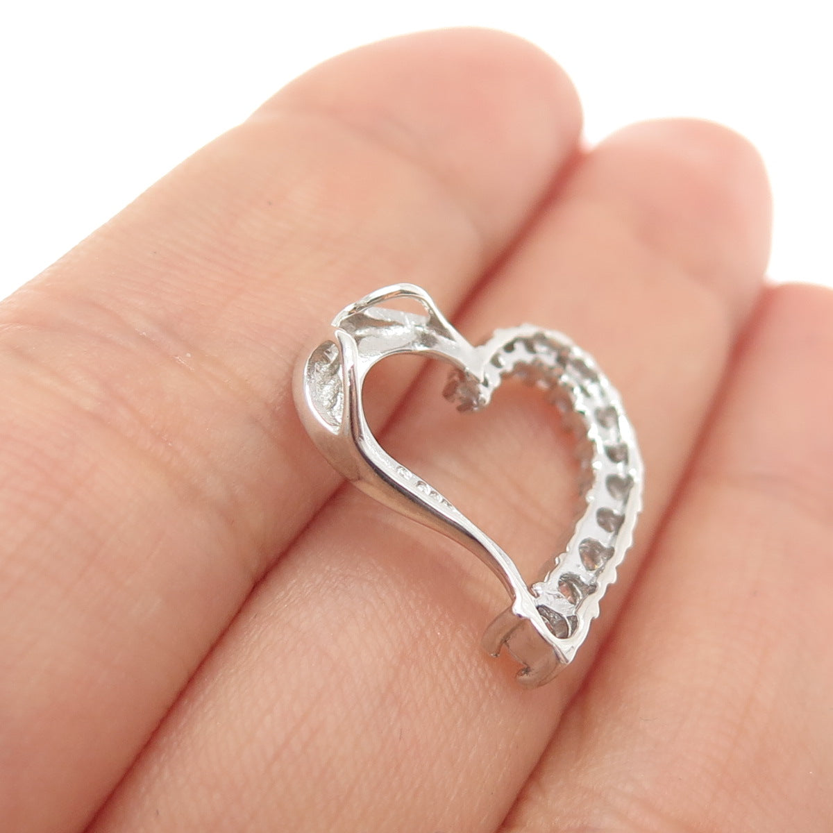 925 Sterling Silver Round-Cut C Z Heart Minimalist Slide Charm Pendant