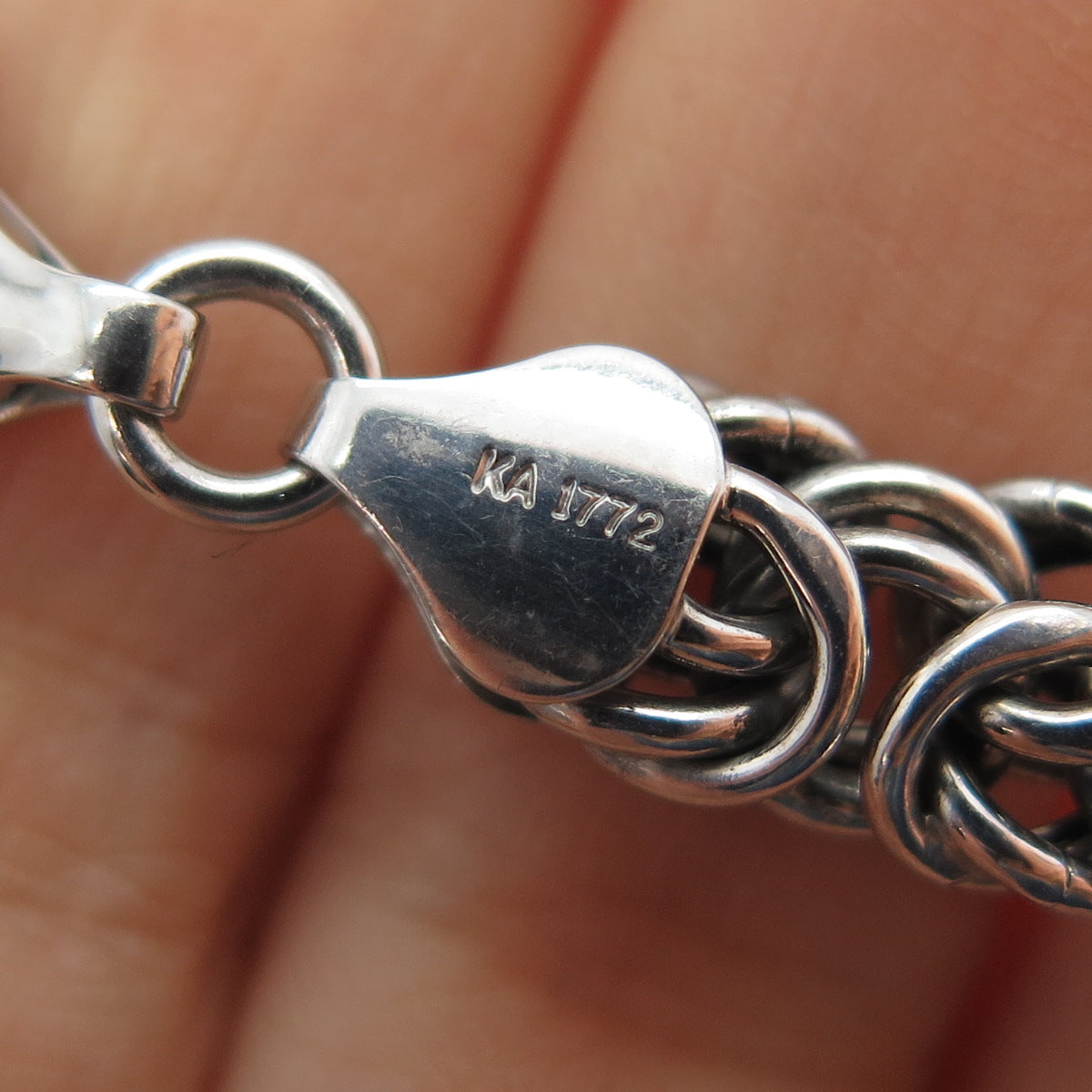 SAMARA SJD 925 Sterling Silver Real Diamond X Shape Byzantine Link Bracelet 7"