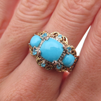 Chuck Clemency 925 Sterling Silver 2-Tone Real Turquoise Apatite Ring Size 8.25