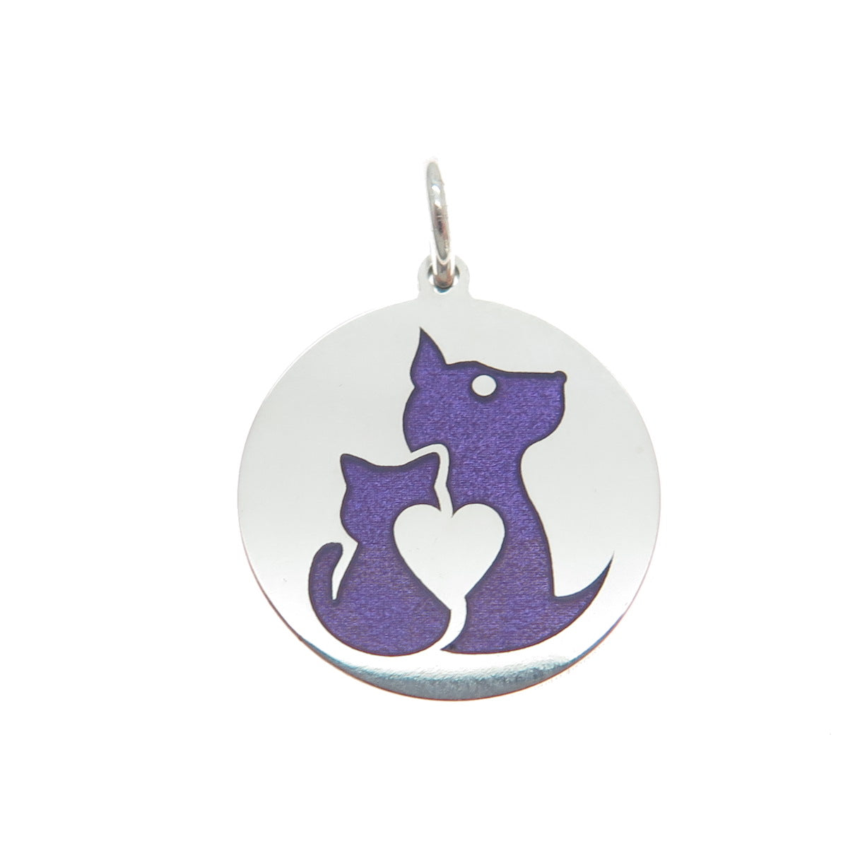 925 Sterling Silver Purple Enamel Dog & Cat Friendship Minimalist Charm Pendant