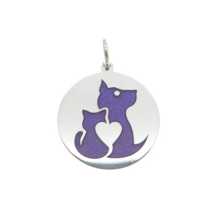 925 Sterling Silver Purple Enamel Dog & Cat Friendship Minimalist Charm Pendant