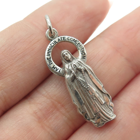 CREED 925 Sterling Silver Antique Art Deco St. Mary Miraculous Religious Pendant