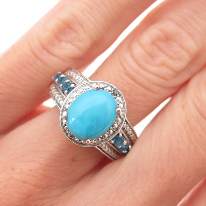 Chuck Clemency Sterling Silver Real Diamond Turquoise & Apatite Ring Size 5.75