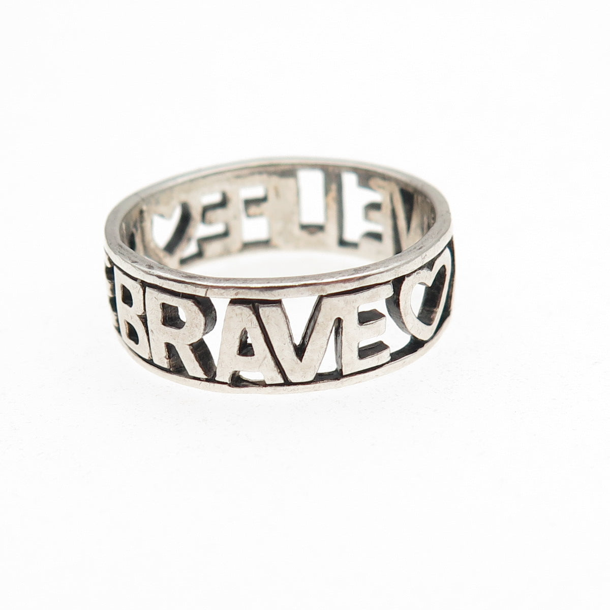 925 Sterling Silver Vintage Love Life Be Brave Oxidized Band Ring Size 8.25