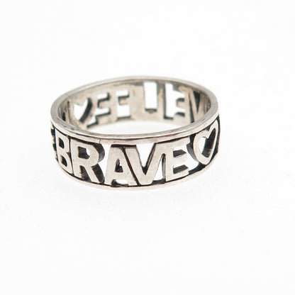 925 Sterling Silver Vintage Love Life Be Brave Oxidized Band Ring Size 8.25