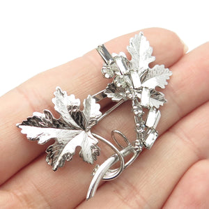 925 Sterling Silver Vintage Carl Art Rhinestone Leaves Pin Brooch