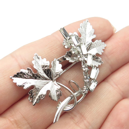 925 Sterling Silver Vintage Carl Art Rhinestone Leaves Pin Brooch