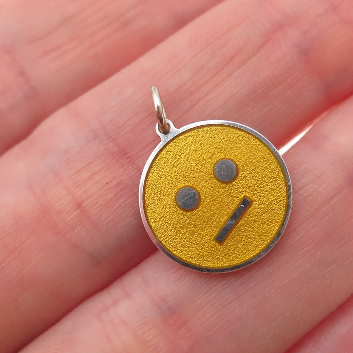 925 Sterling Silver Yellow Enamel Confused Face Emoji Charm Pendant