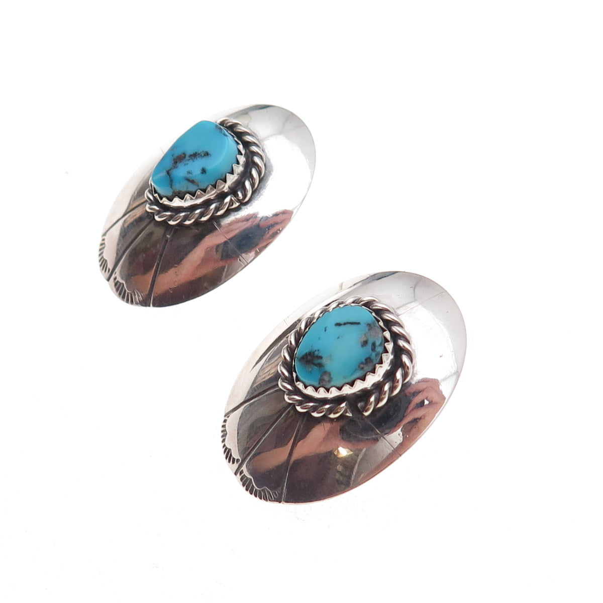 Joseph Baillon Old Pawn Sterling Silver Vintage Turquoise Cocho Tribal Earrings