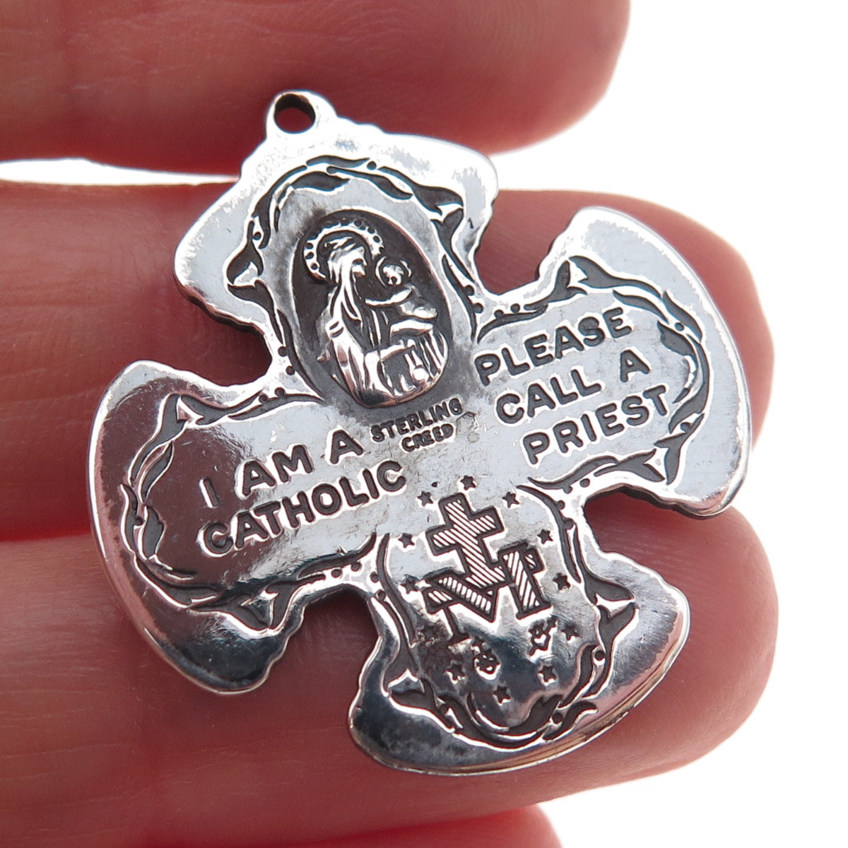 Creed 925 Sterling Silver Antique Art Deco 4-Way Cross Oxidized Pendant