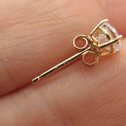 925 Sterling Silver Gold Plated Round-Cut C Z Stud Earrings