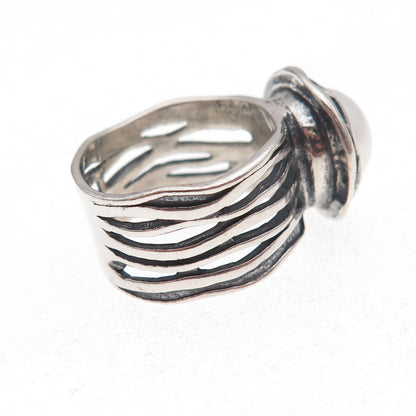 925 Sterling Silver Vintage Israel Real Pearl Modernist Oxidized Ring Size 7