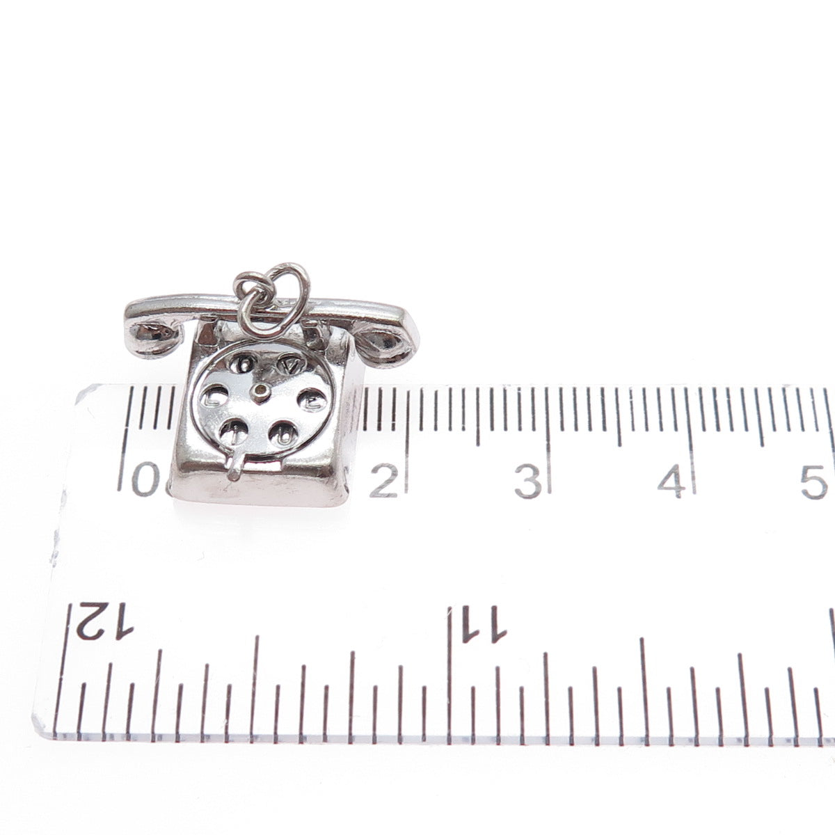 WELLS 925 Sterling Vintage I Love You Retro Rotary Phone Movable Mini 3D Pendant