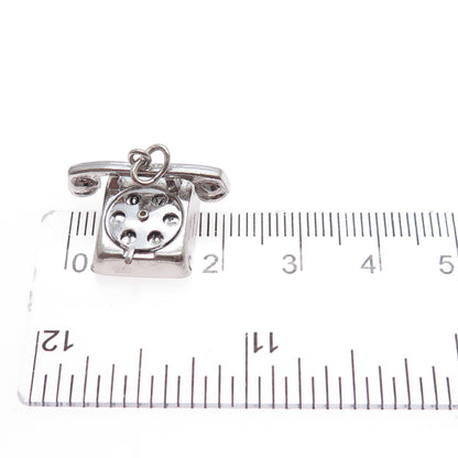 WELLS 925 Sterling Vintage I Love You Retro Rotary Phone Movable Mini 3D Pendant