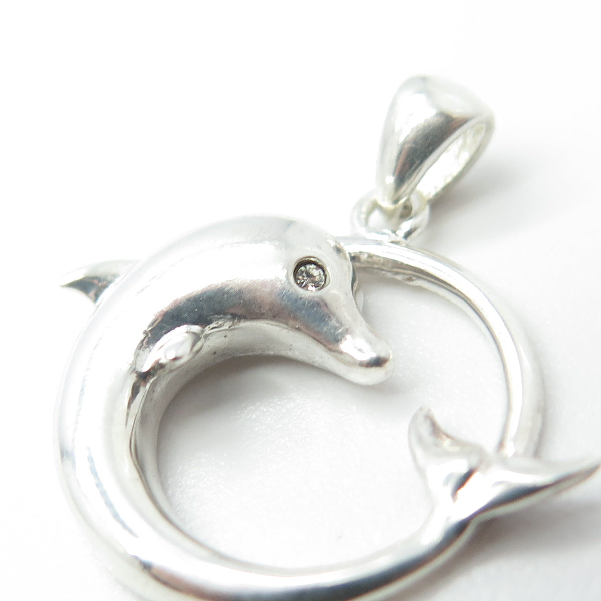 925 Sterling Silver Vintage Rhinestone Friendly Dolphin Pendant