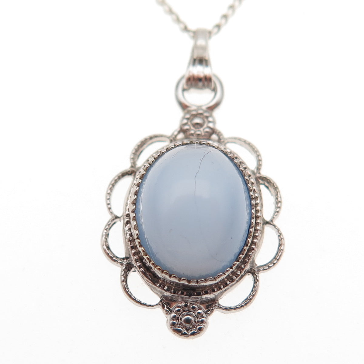 Tru-Kay 925 Sterling Silver Vintage Real Opalite Curb Chain Necklace 16"