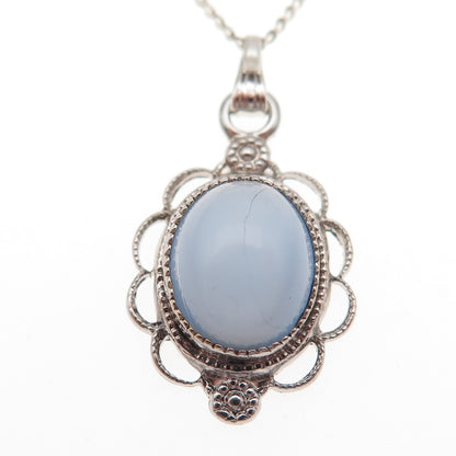 Tru-Kay 925 Sterling Silver Vintage Real Opalite Curb Chain Necklace 16"