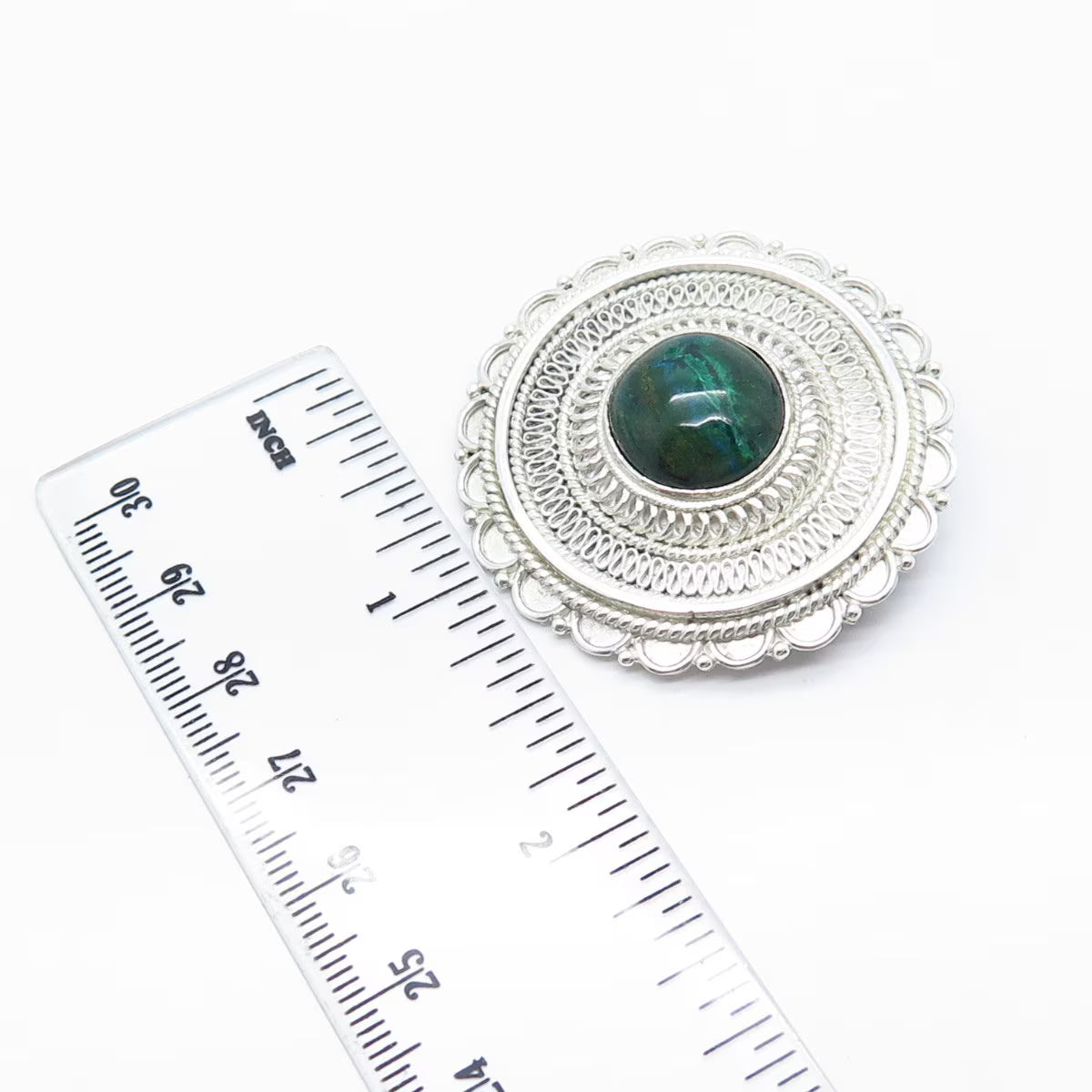 925 Sterling Silver Vintage Israel Eilat Gem Eternal Curve Pin Brooch / Pendant