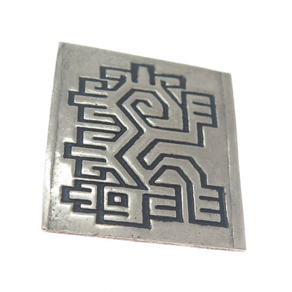 Old Pawn 925 Sterling Silver Vintage Southwestern Maze Oxidized Pin Brooch