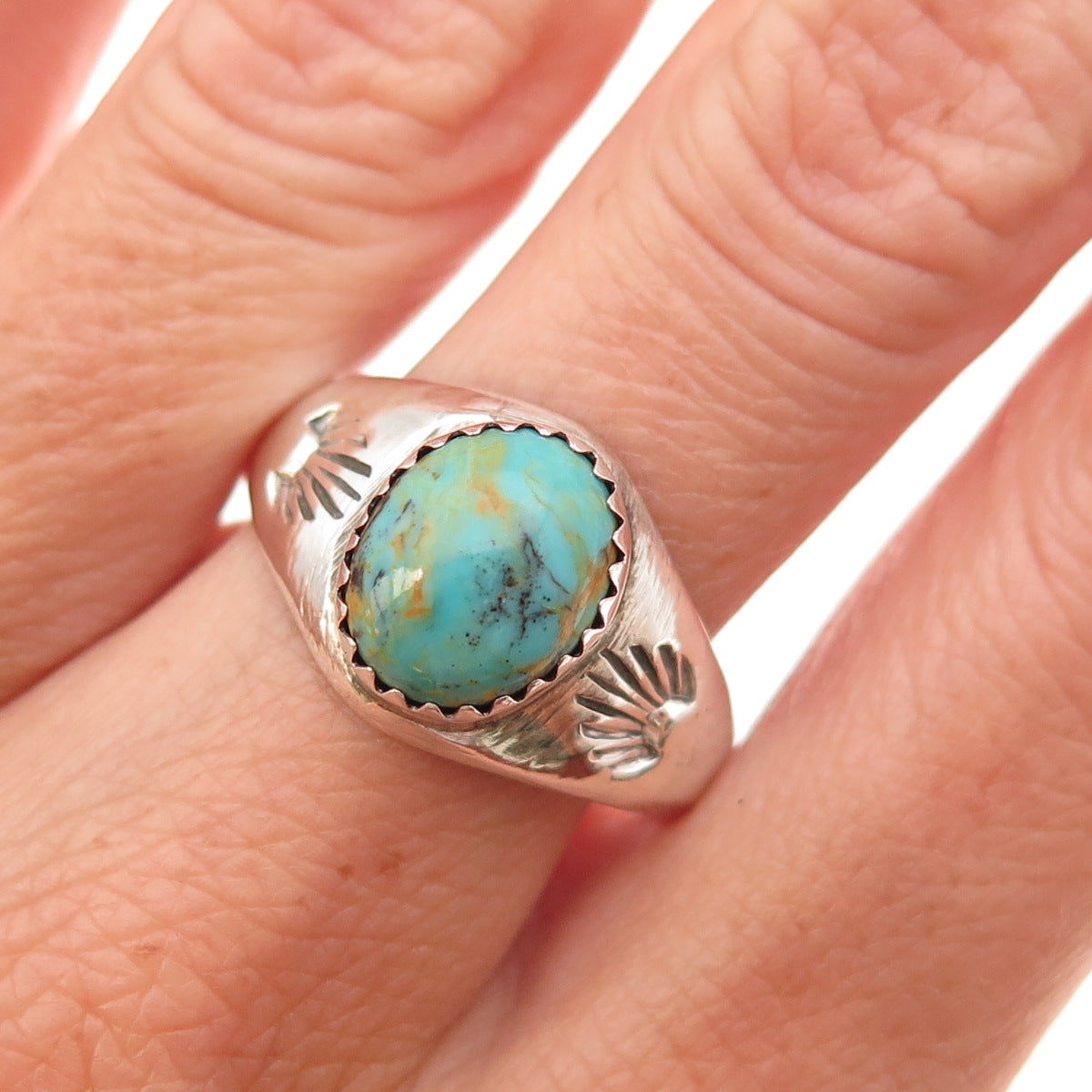 Old Pawn 925 Sterling Silver Vintage Southwestern Turquoise Ring Size 10.5