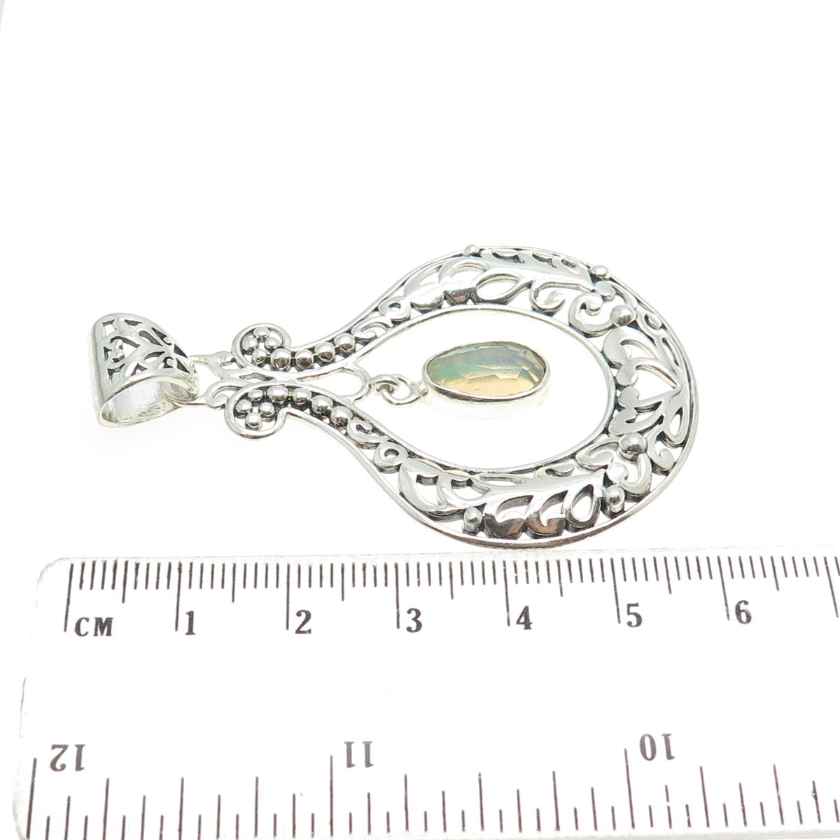 ARYA 925 Sterling Silver Vintage Real Opal Floral Modernist Pendant
