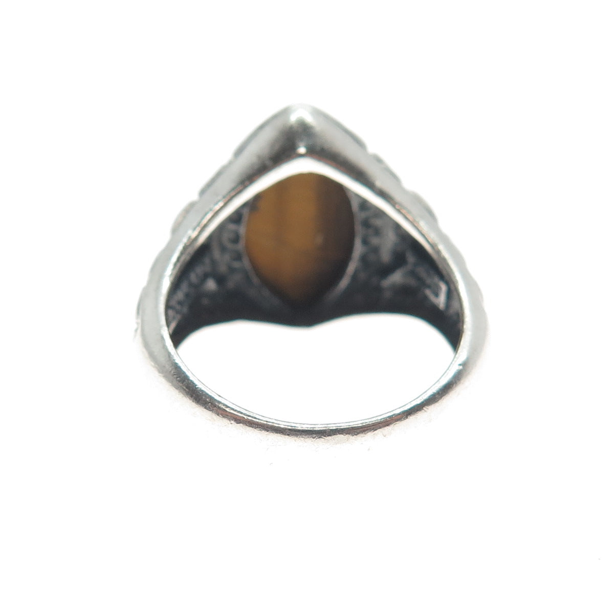 SX SALLY C Sterling Silver Vintage Real Tiger Eye Woven Oxidized Ring Size 8.25