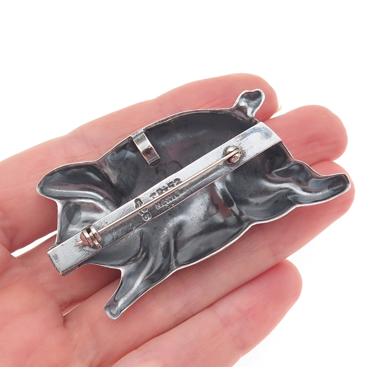 925 Sterling Silver 2-Tone Vintage Mexico Pig Oxidized Pin Brooch / Pendant