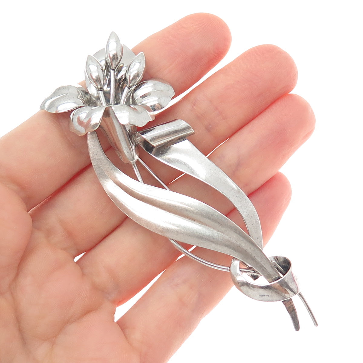 CARL ART 925 Sterling Silver Antique Art Deco Lily Flower Pin Brooch