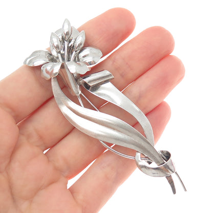 CARL ART 925 Sterling Silver Antique Art Deco Lily Flower Pin Brooch