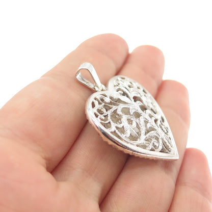 925 Sterling Silver Vintage Floral Heart Charm Pendant