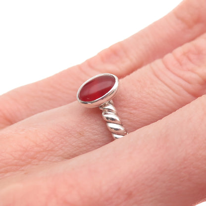 925 Sterling Silver Vintage Real Agate Twisted Oxidized Ring Size 4.75