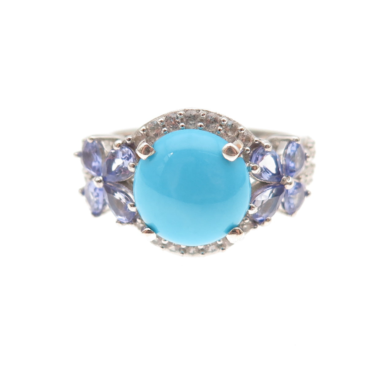 Chuck Clemency 925 Sterling Silver Real Turquoise Tanzanite Topaz Ring Size 8.25
