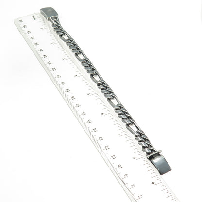 925 Sterling Silver Vintage Mexico Cuban Figaro Link Oxidized Bracelet 8"