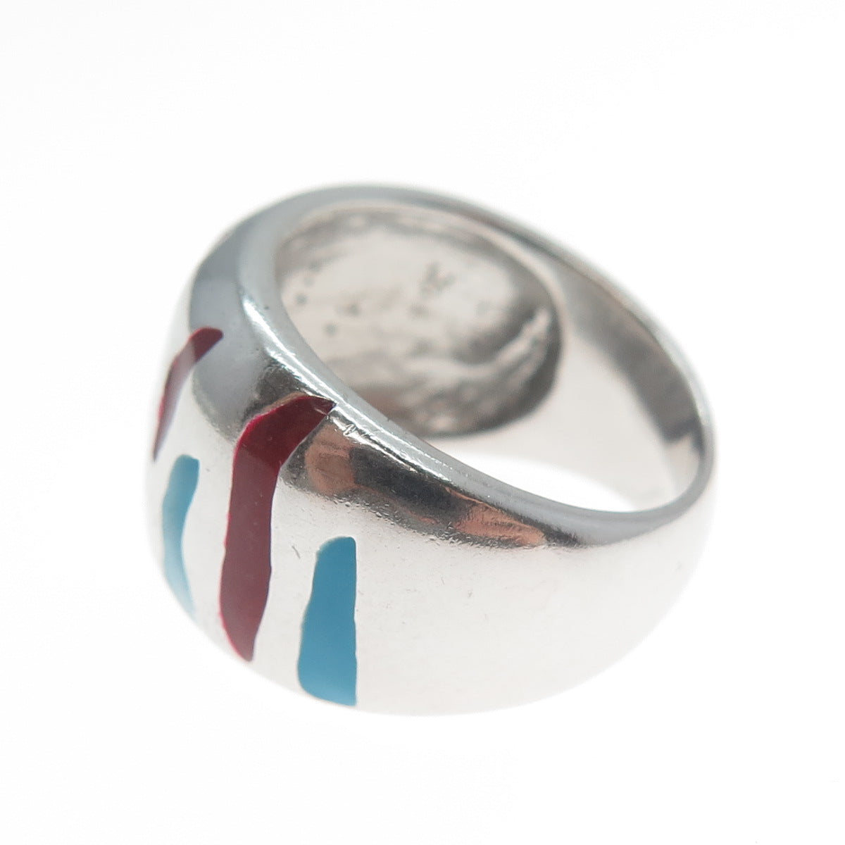 925 Sterling Silver Vintage Enamel Animal Pattern Ring Size 6.75