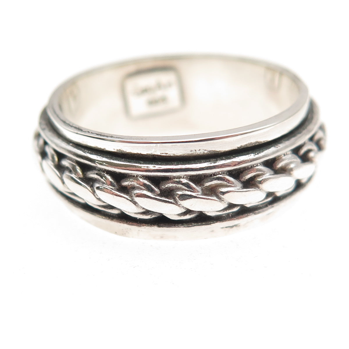 Geo Art 925 Sterling Silver Vintage Oxidized Chain Rotating Band Ring Size 10.25