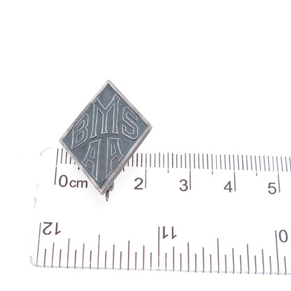 925 Sterling Silver Antique Art Deco BMS AA Monogram Oxidized Pin Brooch