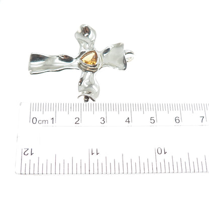 HAGIT GORALI 925 Sterling Silver Vintage Real Citrine Modernist Cross Pendant