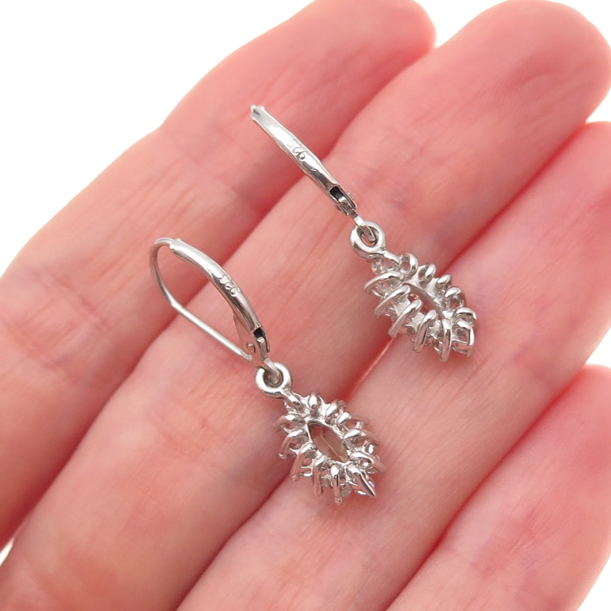 925 Sterling Silver Real Green Amethyst & White Topaz Dangle Earrings
