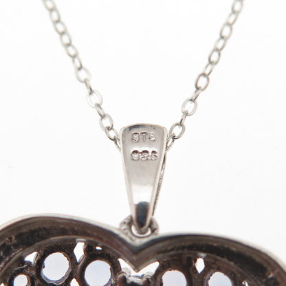 Chuck Clemency 925 Sterling Silver Real Diamond & Tanzanite Heart Necklace 20"