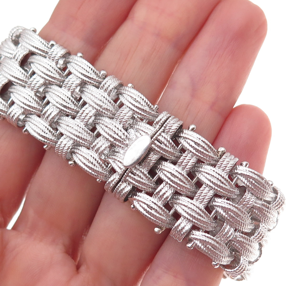 Dasan 925 Sterling Silver Vintage Italy Heavy 53.5g Braided Link Bracelet 7.25"