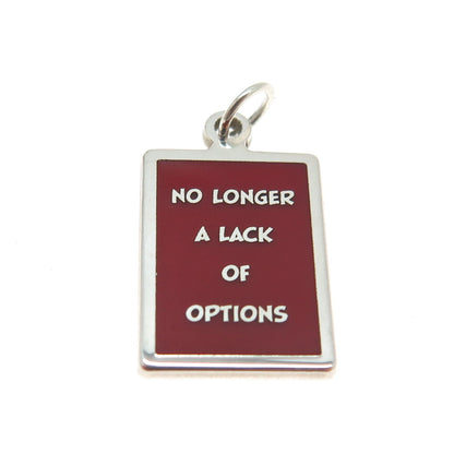 925 Sterling Silver Red Enamel "No Longer A Lack Of Options" Minimalist Pendant