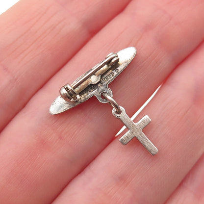 Creed 925 Sterling Silver Antique WWII US Army Cross Religious Pin Brooch
