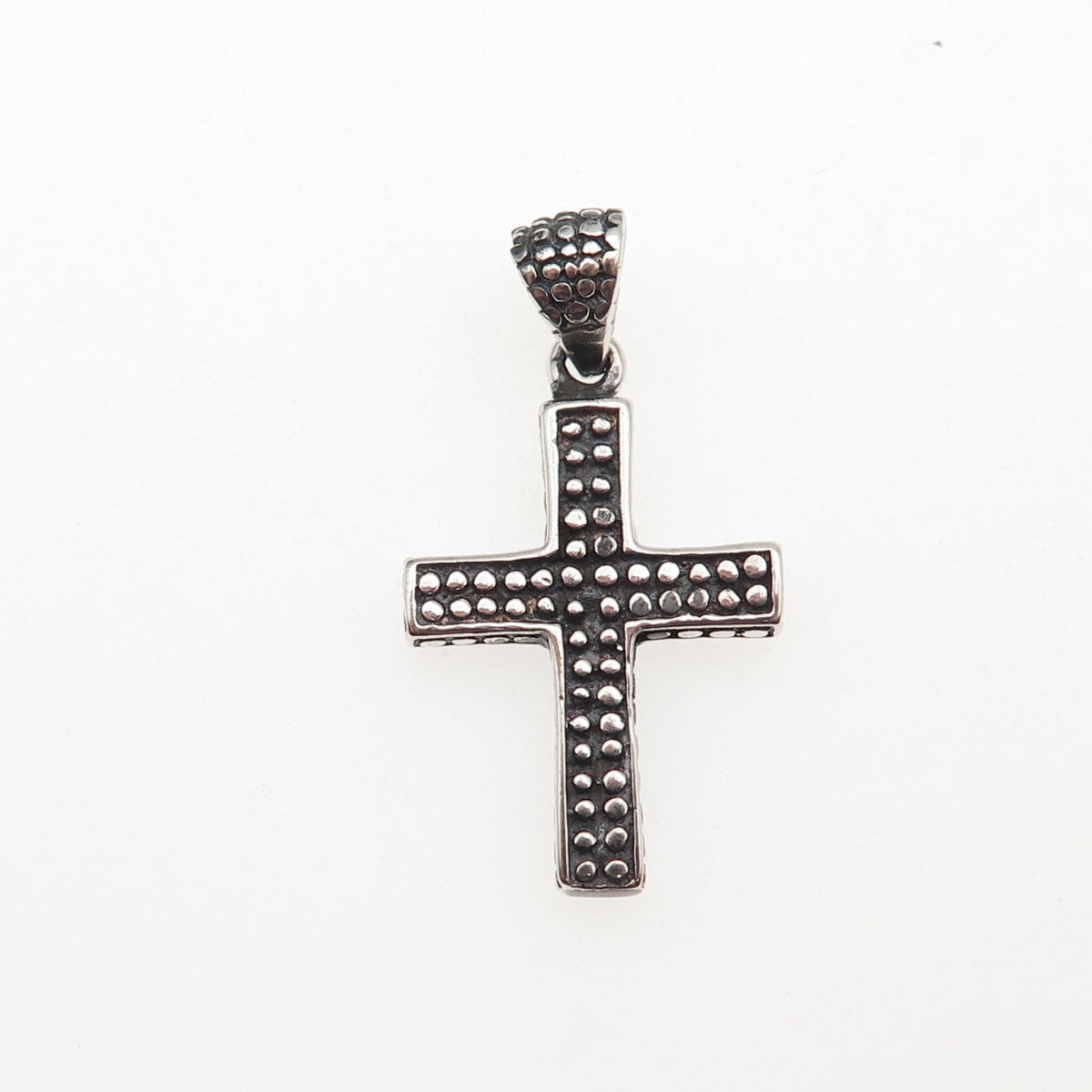 925 Sterling Silver Vintage Dotted Cross Oxidized Charm Pendant