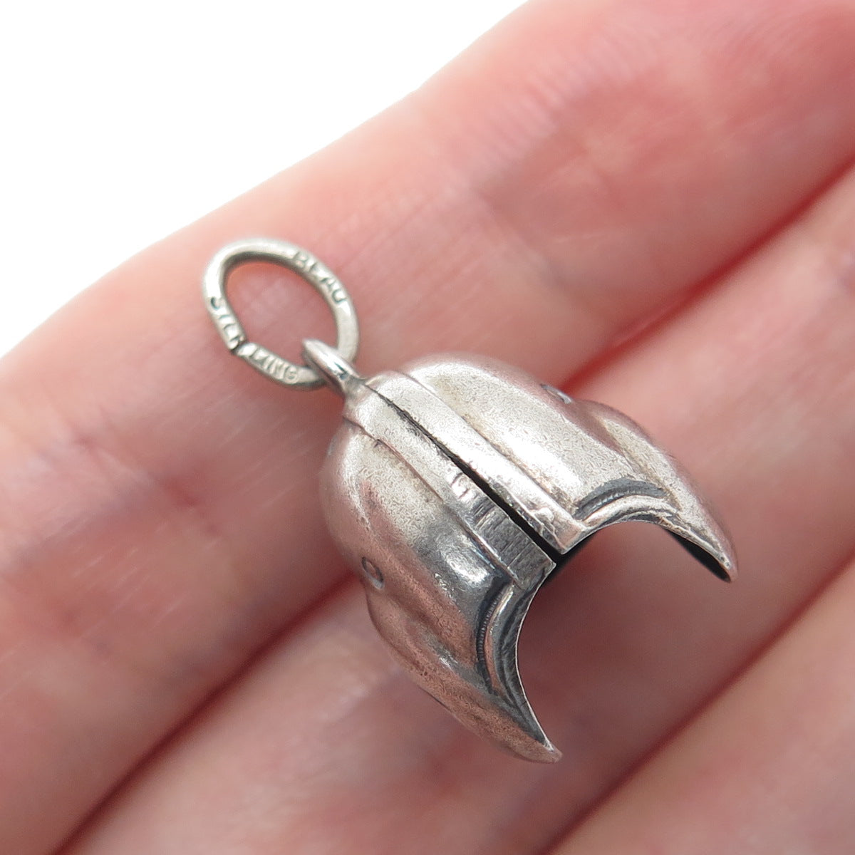 925 Sterling Silver Vintage Baseball Helmet Minimalist 3D Charm Pendant