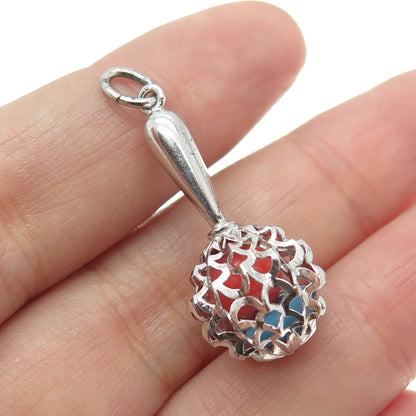 925 Sterling Silver Antique Art Deco Baby Rattle Pendant